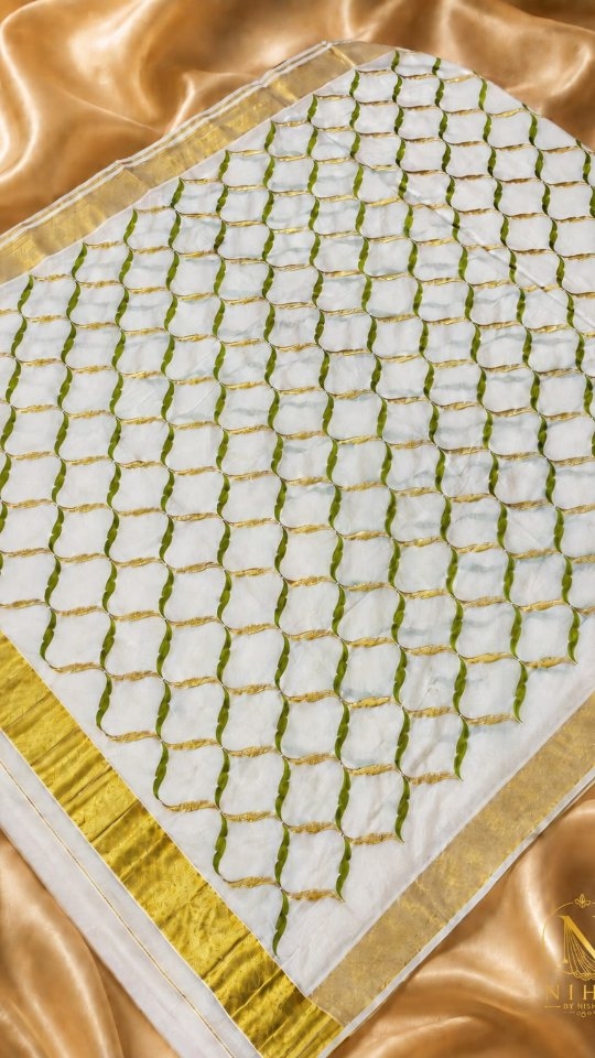 NIHA Olive Chain Cotton Saree, NBS-015, with olive-green detailing and a golden border